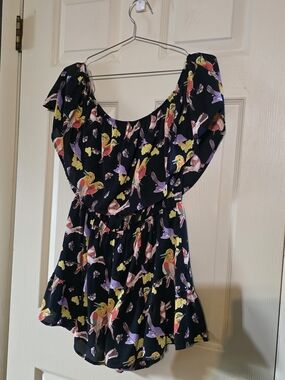 Peach Love California Navy Floral & Bird Romper